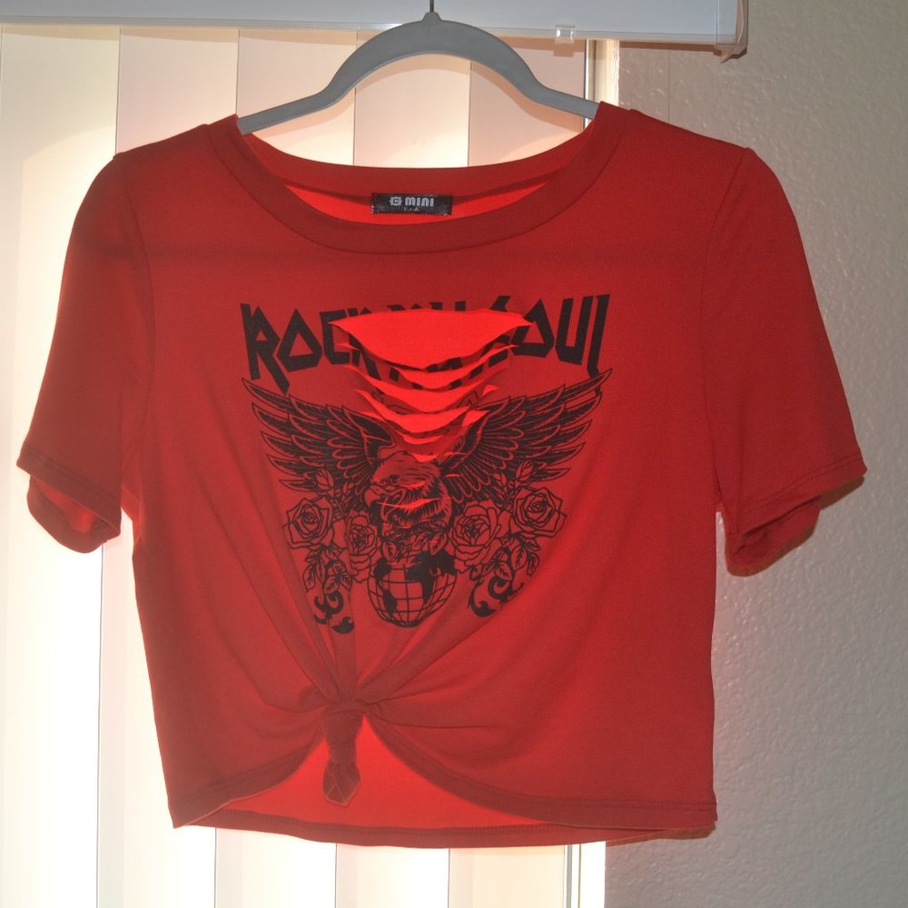 G Mini - Red Cropped T-Shirt w/Front Rips